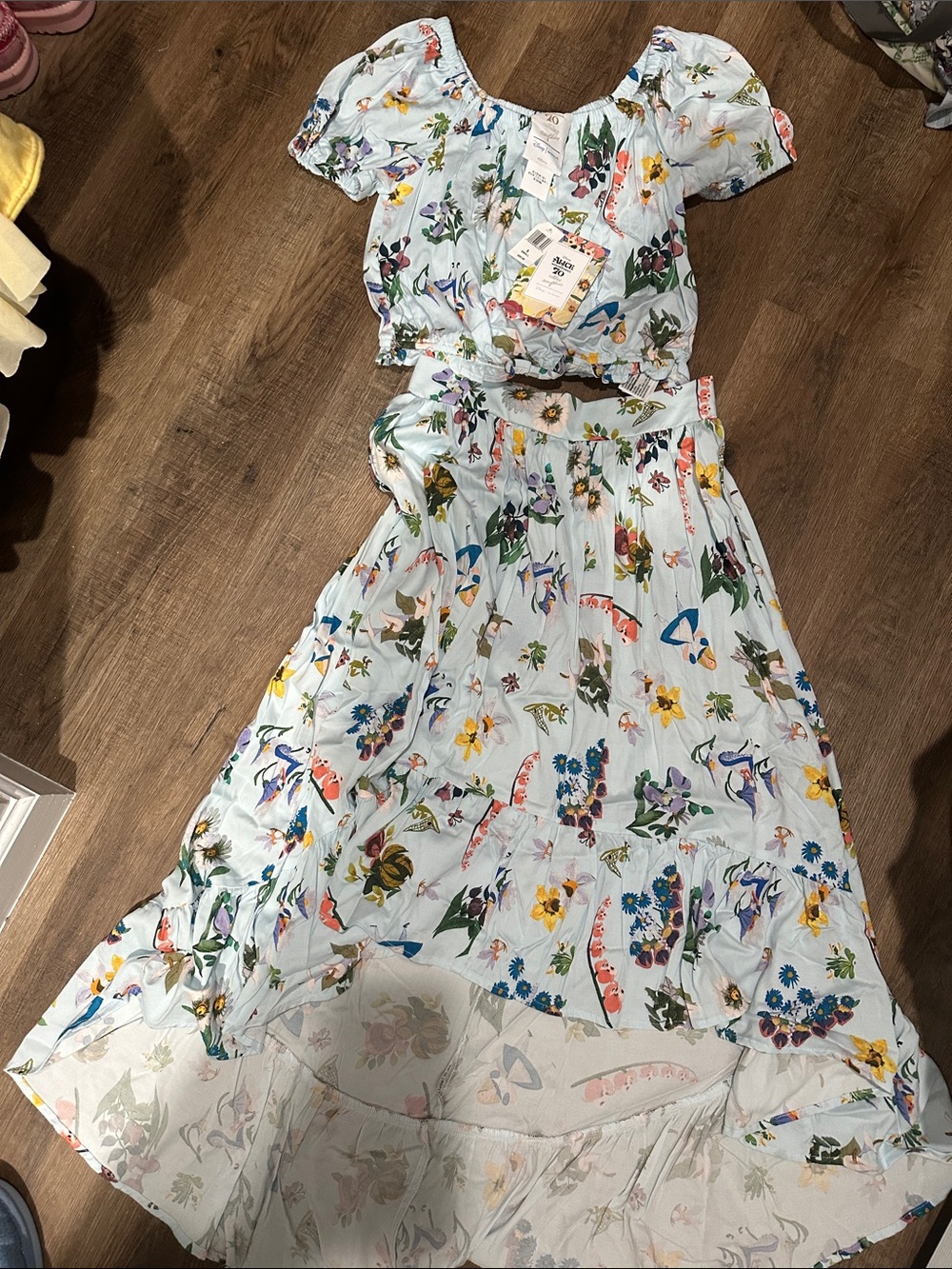 Light Blue Floral Two-Piece Skirt Set